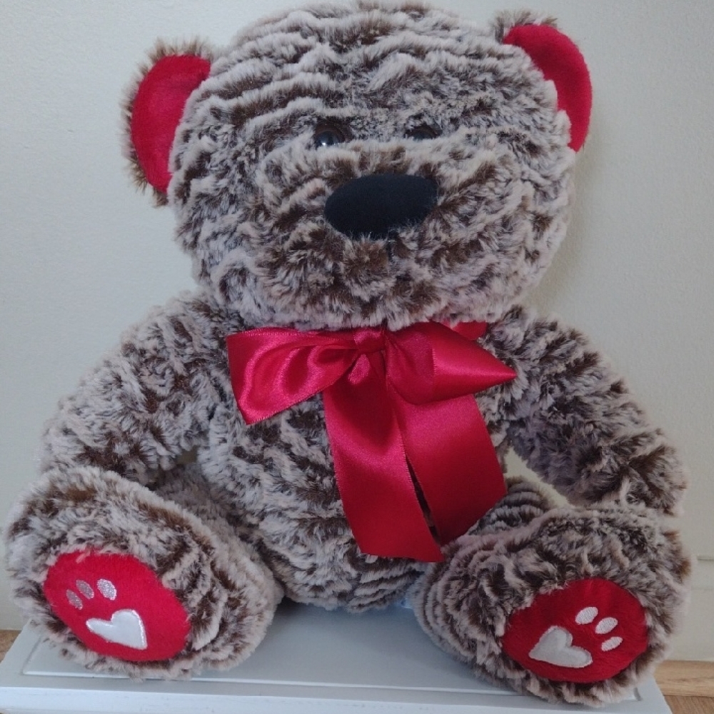 Animal Adventures Teddy Bear With Red Bow &  Heart Print Feet  2019